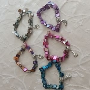 Bundle 5 Bracelets  Dyed Shell Beads with CHARM New